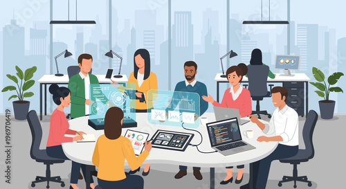 A minimalist illustration of a person working in an office, evoking a calm and focused atmosphere. Useful for articles or marketing related to remote 