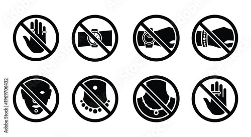 Prohibited items jewelry watches and face coverings not allowed