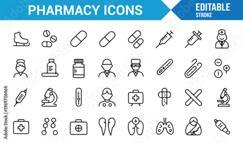Pharmacy icons set with medical healthcare and medicine symbols vector illustration