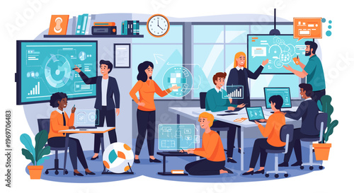 A modern illustration depicting a person working at their desk. The image evokes a sense of calm productivity and is ideal for websites, articles, or 