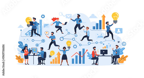 This illustration depicts a pensive businesswoman, ideal for representing concepts like strategic thinking, problem-solving, or internal reflection in