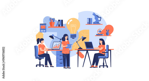 A young woman focuses intently while working on her laptop. Ideal for illustrating remote work, freelancing, digital lifestyle, or educational content