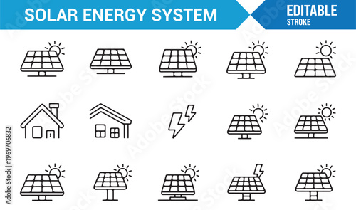 Solar panel vector icons set for clean electricity and sustainable power