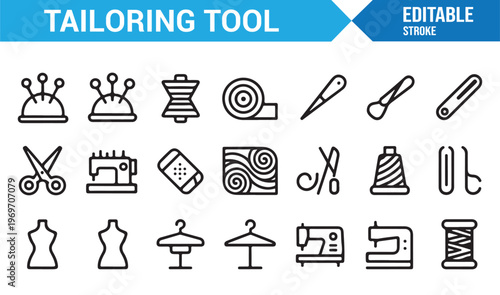 Fashion design tools icon pack including sewing machine scissors and measuring tape