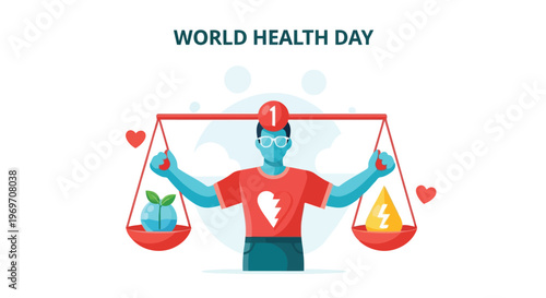 Man holding balance scale choosing between nature and energy power