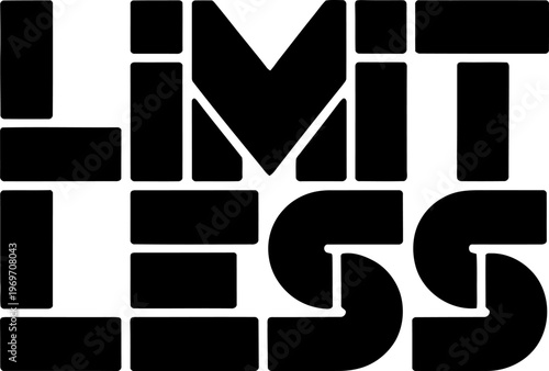 Black blocky typography spelling the word limitless on a plain white background surface