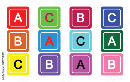 Alphabet ABC building blocks vector grid for kids education and nursery
