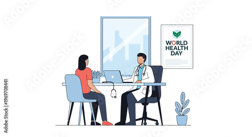 Doctor consulting with patient in office on World Health Day concept