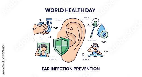 Ear infection prevention tips illustration for World Health Day theme