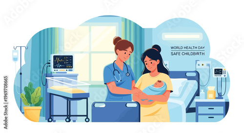 Safe childbirth and maternity care in a modern hospital delivery room