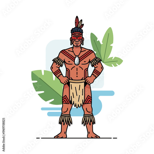 Indigenous Warrior Standing Proudly in Jungle Setting