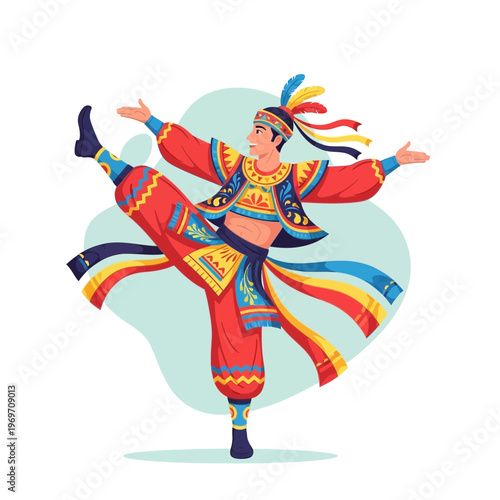 Man in Traditional Colorful Costume Dancing