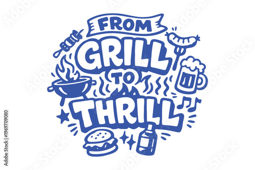 From Grill to Thrill BBQ Party Hand Drawn Illustration