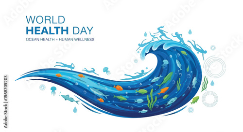 Ocean health and human wellness connection for World Health Day art