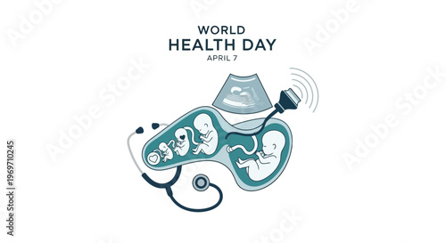 Prenatal health concept with triplets ultrasound and medical icons