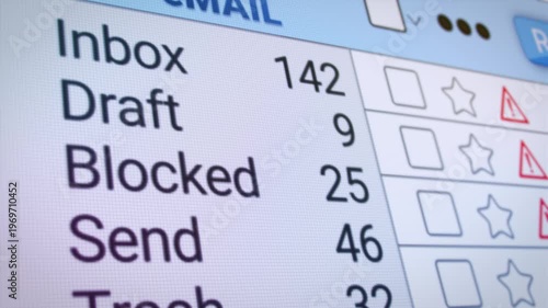 Video animation of a scrolling list in the internet browser with blocked emails - close-up.