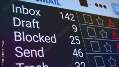 Video animation of a scrolling list in the internet browser with blocked emails - close-up.