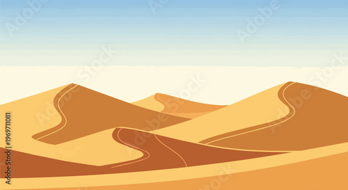 Minimalist Vector Illustration of Desert Sand Dunes Landscape