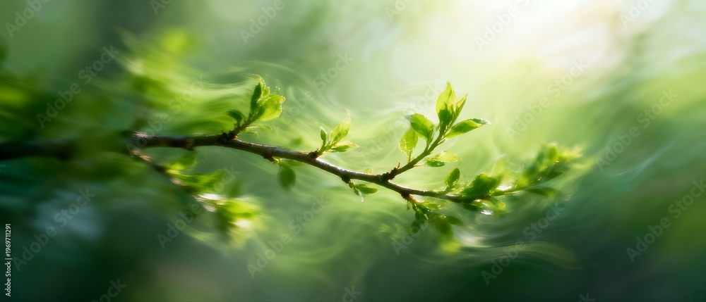 Fototapeta premium Fresh Green Spring Buds on a Branch