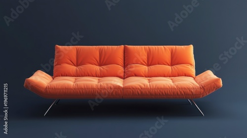 Modern orange sofa isolated on a dark blue background home interior