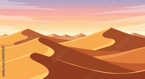 Vibrant Desert Landscape with Rolling Sand Dunes at Sunset