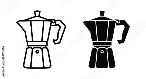 Moka pot coffee maker icon set, vector illustration of italian espresso maker