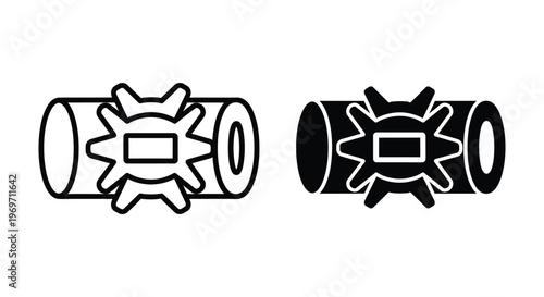 Pipe valve icon set, vector illustration of industrial pipeline control mechanism, plumbing equipment symbol