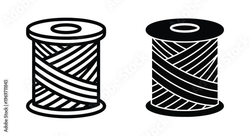 Set of two thread spools icons, sewing or embroidery concept, vector illustration