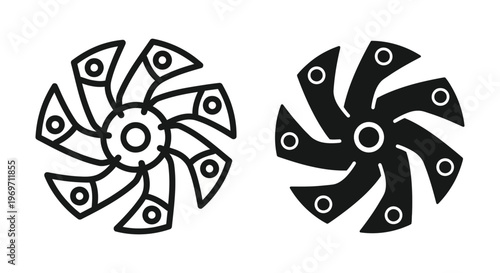 Abstract fan or turbine blade icon, mechanical ventilation symbol, industrial cooling propeller vector