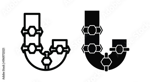 J letter logo made of plumbing pipes with valves, industrial font, vector illustration