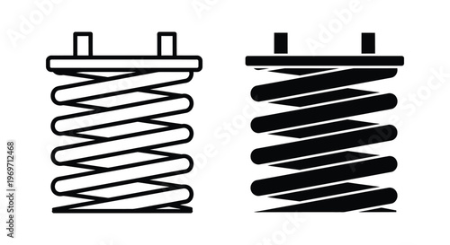 Coil spring icon set, mechanical suspension element, vector illustration