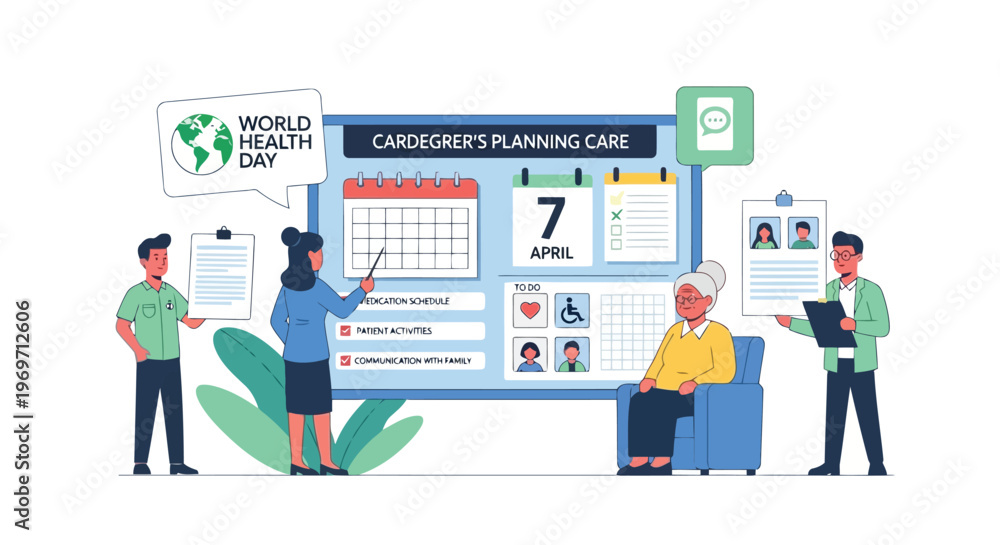 Obraz premium Medical staff planning elderly patient care on World Health Day