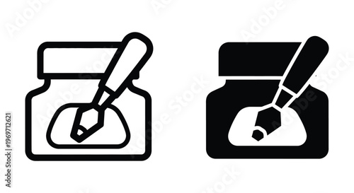 Cosmetic jar with applicator brush icon set, cream or makeup container, beauty product vector illustration