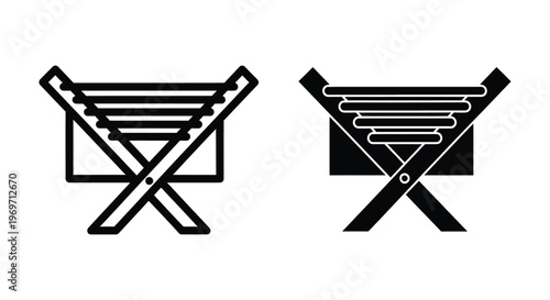 Manger icon set, baby jesus cradle symbol, nativity scene element, vector illustration isolated