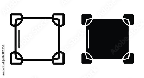 Set of square frame icons with rounded corners and border design elements for photo or image cropping