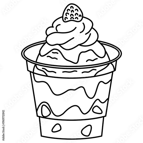 Strawberry dessert cup line art vector