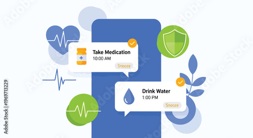 Smartphone health app notifications for medication and water intake