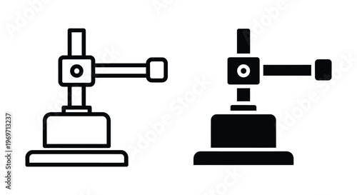 Set of drill press icons, vector illustration of industrial machinery for drilling holes in materials