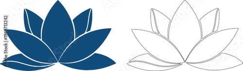 Single blue lotus flower with silhouette white