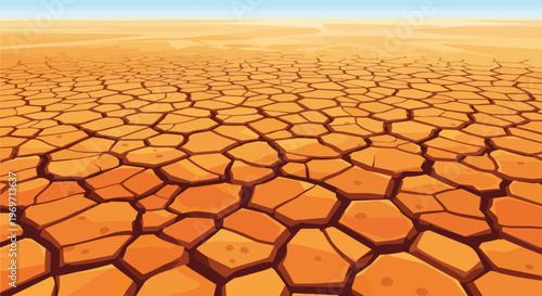 Dry Cracked Earth Surface Desert Landscape Vector Illustration