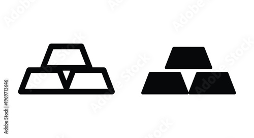 Gold bars icon set, vector illustration of precious metal ingots, financial and investment symbol, flat design