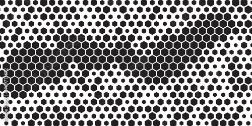 Black and white smooth transition of hexagon pattern made halftone effect for sporty background and jersey. Fully editable vector element.