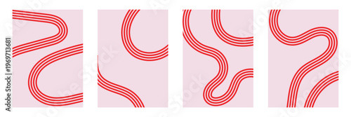 Retrofuturism poster design in trendy retro line style. Modern art poster retro vintage style stripes background template lines shapes vector design.