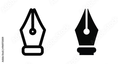 Fountain pen nib icon set, vector illustration of writing tool symbols, calligraphy equipment isolated