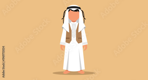 Young Arab Boy in Traditional Thobe and Ghutra