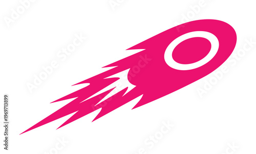 Stylized pink comet vector icon, falling meteor with speed trails, abstract cosmic fireball symbol isolated on white for logo design and branding