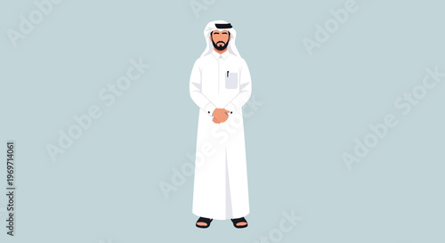 Arab Man in Traditional White Thobe and Ghutra Standing