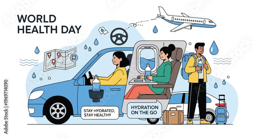 Hydration on the go during travel and daily commute vector