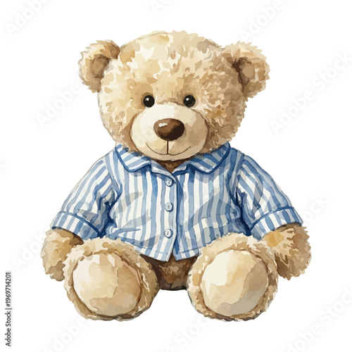Fotografie Watercolor teddy bear wearing blue pajama