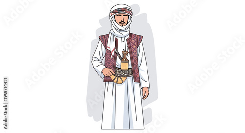 Man in Traditional Omani Dishdasha and Khanjar